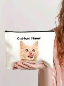 1pc Custom Cat Photo Makeup Bags, Cute Cat Themed Gifts, Small Pet Lover Travel Cosmetic Bag, Zipper Pouch For Teens Daughter Sister, Funny Pet Stuff Birthday Christmas Decorations Makeup Organizer Makeup Storage Bag Mini Pouch Travel Small Makeup Case Accessories Make Up Holder Brush Bag Make Up Container Cosmetic Bag Travel Essentials Ladies Accessories