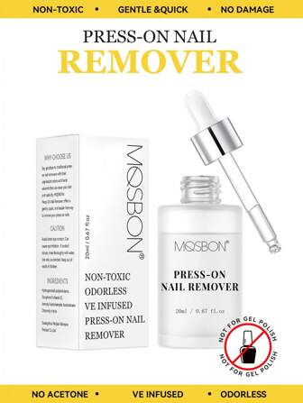 维生素 E 注入 20ml 按压式指甲卸妆液，适用于固体胶水凝胶、果冻片，轻松去除假指甲尖，不伤指甲，不适用于凝胶底胶或凝胶指甲油