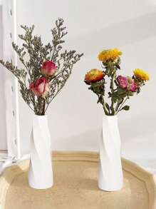 1 个塑料花瓶，用于干花，适用于客厅、餐桌、房间装饰、办公桌填充物，创意干花/鲜花花瓶装饰 - 白色 - 查看 3