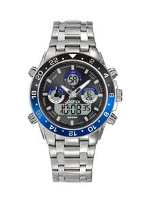 Relojes para hombres JOEFOX, con doble pantalla clara, banda de acero duradera y precisa, resistente al agua, alarma, fecha, relojes analógicos para hombres con banda de acero inoxidable - Azul - Ver 4