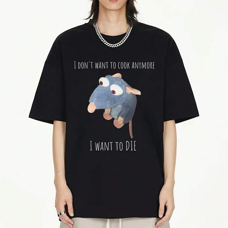 Y Ratatouille I Don't Want To Cook AnymoreI Want To DIE T Casual Funny Meme Gift Cringy T-S  Wo Short Sve - màu đen - Xem 1