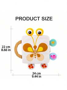 1pc Infant Colorful Butterfly Plush Fabric Soft Book With Carry Handle, Hanging Animal Bell, Early Education Sensory Toy, Each Page With Crinkle Paper To Stimulate Baby's Hearing And Touch, Newborn Gift