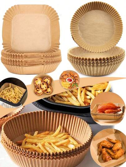 200/100/50pcs Square & Round Air Fryer Baking Paper, Disposable Air Fryer Liners, Air Fryer Parchment Liners Baking Paper, Kitchen Food Tray Oil Paper, Outdoor Party Barbecue Fried Chicken Food Paper Tray, Air Fryer Liner Pot, Paper Basket Bowls, Baking Trays, Oven Accessories, Baking Tools, Kitchen Supplies, Kitchen Accessories