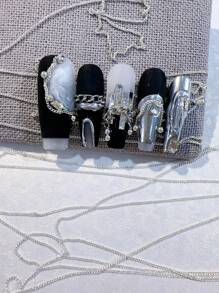 1米DIY美甲超薄0.8毫米银铜珠链，节日礼物美甲用品指甲饰品美甲宝石 - 銀色 - 查看 4