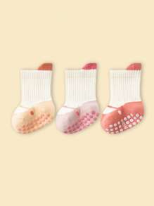 3 Pairs Cute Baby Socks With Anti-Slip Dotted Rubber Sole, Perfect For Toddler Walking