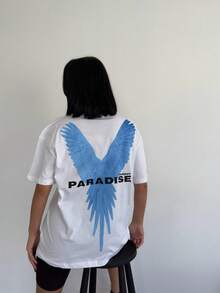 Women Round Neck Short Sleeve Letter Print Simple T-Shirt, Casual Everyday Wear - White - View 4