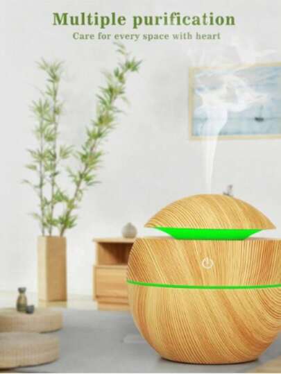 Umidificador Ultrassônico de Aromaterapia 3 em 1 - Difusor de Ar, Luminária LED e Purificador, Design Elegante de Madeira