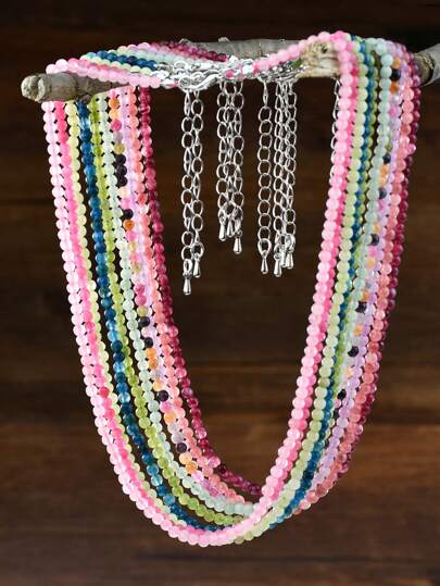 Collar de cuentas de piedras naturales elegante, collar hecho a mano con cuentas de cuarzo rosa y cuarzo de fresa, joyería de energía curativa y equilibrante de colores para mujeres