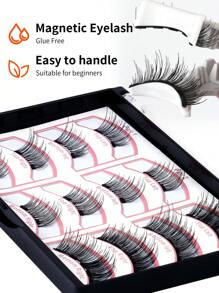 MAGEFY 3 对黑色磁性可重复使用假睫毛，配有专业涂抹镊子，无需胶水，蓬松纤细，适合日常使用，漫画睫毛，旅行必需品，猫眼假睫毛 3d 仿貂皮睫毛柔和自然妆容，适合旅行、工作派对携带、精美礼物、女性圣诞礼物 - 自然纖長款 - 查看 6