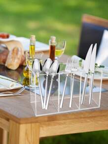 1 件餐具 3 隔间收纳盒，透明塑料餐具收纳盒，可放置勺子、叉子，适合派对、厨房台面整理 - 彩色 - 查看 3