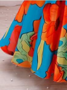 1pc Girls Floral Dress, Suitable For Baby Party, Birthday Banquet, School Piano Recital