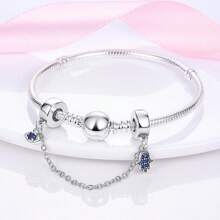 1 pieza Dije de color plateado exquisito con circonita, diseños de palmas, ojos, sol, luna, colibrí, mariposa, infinito, lazo y nudo, cierre de silicona seguro con cadena, adecuado para hacer pulseras, collares y dijes de joyería DIY para mujer y niña como accesorio diario