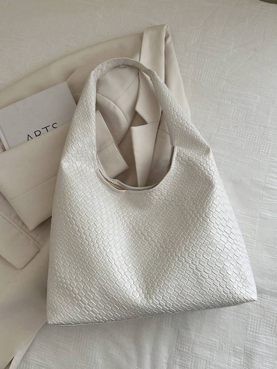 Bolso de hombro de moda para mujer con forma de media luna, tejido de piel de PU con monedero interior, bolso de debajo del brazo