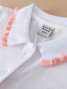 Camiseta de manga corta con cuello polo de estilo minimalista casual para niñas preadolescentes para uso diario - Blanco - Ver 3