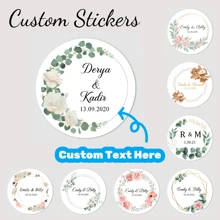 24/35/70/108 piezas Pegatinas redondas personalizadas con sus nombres y fecha para bodas, invitaciones, cajas de regalo, etiquetas de papel, adhesivas, multifuncionales, duraderas, ornamentales, reutilizables, exquisitas, elegantes, de alta calidad, coloridas, modernas, personalizadas, únicas - Multicolor - Ver 2
