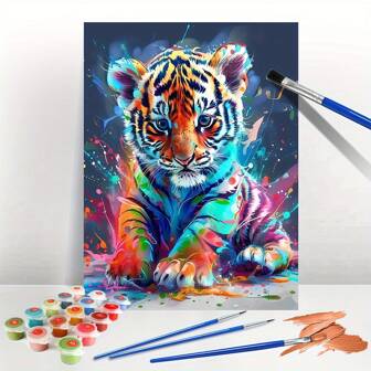 Diy Acrylic Paint Made From Digital Oil Painting Kit For Adults - Frameless 11.81X15.75 Inches, Color Tiger Design, Crease-Free Roll Color Print Canvas, Complete With Paint And Paintbrush, Perfect For Beginners, Suitable For Home Wall Decoration, Digital Filling For Stress Relief Crafts