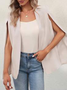 Chaqueta informal con abertura frontal y mangas divididas para mujer de LuxeLayers para trabajo - Beis - Ver 1