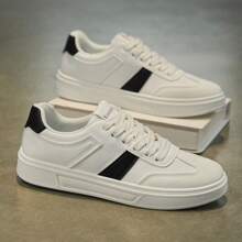 男士休闲拼色运动鞋，透气轻便的鞋子，适合户外散步和驾驶，适合所有季节 - 白黑 - 查看 2