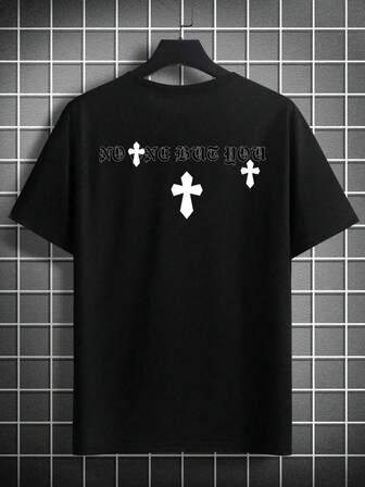 Camiseta de manga corta casual con estampado personalizado de letras para hombre, combinada con pantalones casuales, adecuada para viajes/vacaciones/campamentos al aire libre/deportes