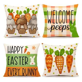 4 件装情感复活节枕套欢迎窥视兔子胡萝卜农舍装饰中国新年装饰家居沙发抱枕垫套单边不含枕芯