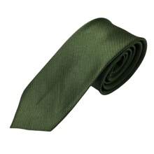 Premium Solid Plain Striped Slim Twill Tie - Army Green - View 2