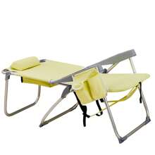 1pc Folding Beach Chair, Outdoor Chair, Back Bag And Side Cup Holder, (24.8 X 27.56 X 38.98) In  Heightened Oxford Cloth Silver White Aluminum Tube Bearing 100kg Beach Chair Yellow
