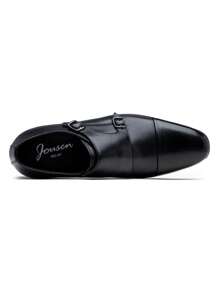 SHOESMALL Men's Dress Loafers Leather Double Monk Strap Oxford Slip On Cap Toe Dress Black Shoes For Men - AMY9028-黑色 - 查看 11