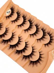 HBZGTLAD 7 对自然蓬松假睫毛，猫眼睫毛纤细睫毛延长，看起来像加长的卷曲猫眼，仿貂皮 3D 蓬松俄罗斯胶带，适合日常佩戴和派对 - 黑色 - 查看 4