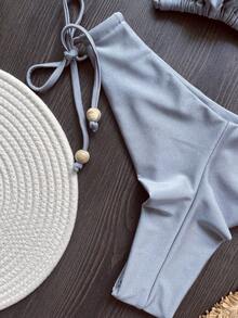 Solid Color Minimalist Bikini Set, Suitable For Holiday Beach