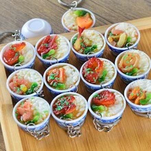 3 Pieces Mini Food Keychain PVC Simulation Flower Bowl Noodle Keychain Creative Cute Delicious Food Keyring Kitchen Dollhouse Accessories School Bag Key Pendant Accessories - Multicolor - View 1