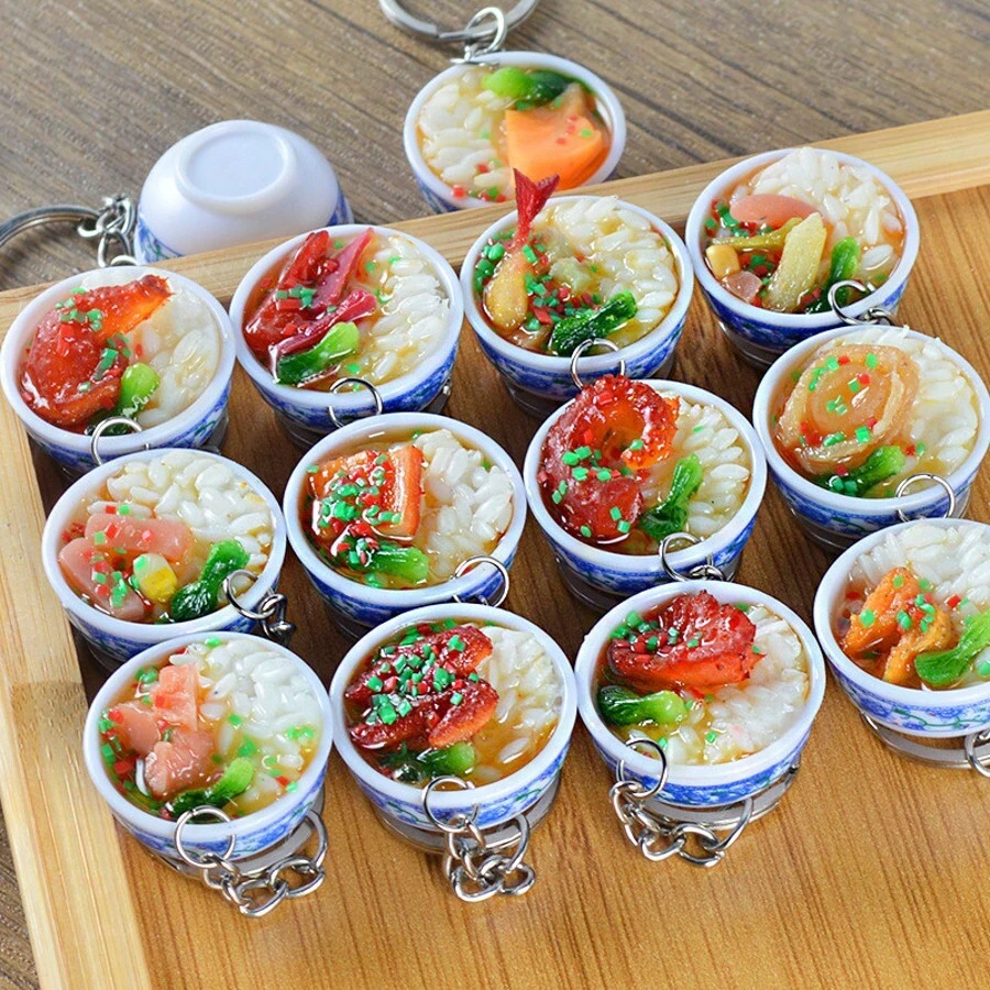 3 Pieces Mini Food Keychain PVC Simulation Flower Bowl Noodle Keychain Creative Cute Delicious Food Keyring Kitchen Dollhouse Accessories School Bag Key Pendant Accessories - Multicolor - View 1