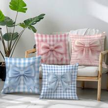 4pcs Plaid Bow Print Pillow Covers, 17.7*17.7in, Home Decorative Cushion Covers For Living Room, Sofa, Bedroom, Inserts Not Included