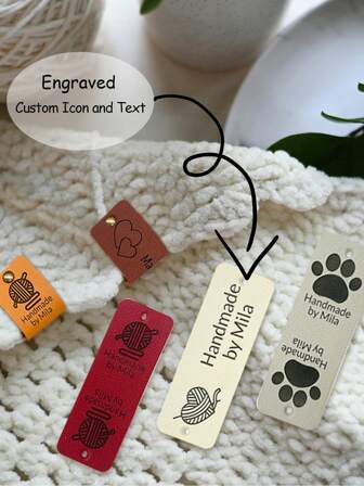 Personalized Leather Tags For Crochet Items, Crochet Tags For Handmade Items With Rivets Embellishment Knit DIY Craft Accessories, Made With Love Tags, ,Ornamental,Reusable,Multi-Functional,Engraved,Stainless,Stylish,Exquisite,High-Quality,Custom,Personalized,Unique,Pets