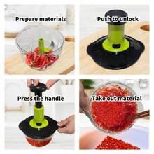 1 Pc Manual Hand Crank Vegetable Chopper With Blade Guard, 50.72 Oz Capacity, Stainless Steel, For Chopping Vegetables, Mincing Garlic, Cutting Meat, Easy To Clean, Suitable For Home Kitchen