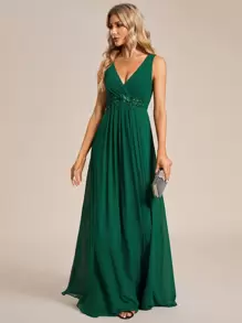 EVERPRETTY Ever Pretty Elegant A-Line Maxi Chiffon Wedding Bridesmaid Dress - Dark Green - View 3