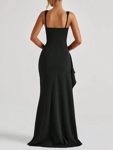 Vestido negro de mujer ajustado con abertura alta para boda, cumpleaños, club, sexy, para fiestas de Navidad, elegante vestido de novia