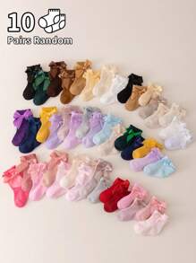 12 pares de calcetines con decoración de lazo para bebé/niño pequeño, diseño lindo, adecuado para primavera/verano