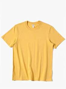 Plain Basic Short Sleeve Cotton T-Shirts S-G3 - Yellow - View 2