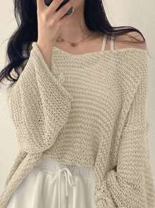 EAVA Sweet Design, Lightweight V-Neck Lace-Up, Purely Sensual Long-Sleeve Knit, Women's Cover-Up Top