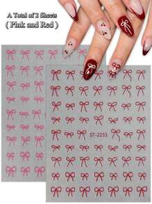 2/3/6/12/18/24 Sheets Valentine's Bow Nail Art Stickers For Women, Self-Adhesive 3D Bow Nail Decals, Cute Ribbon Nail Stickers For DIY Nail Design, Manicure Nail Supplies Accessories