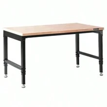 Ataucjin Adjustable Workbench, 60" L X 22" W, 28"-39.5" Heights, 2000 Lbs Load Capacity, Garage Worktable With Universal Wheels, Power Outlets & Hardwood Top & Storage & Foot Pads, For Office & Home