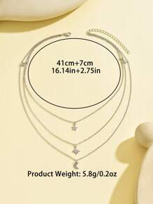 1 件时尚优雅多层星星和月亮项链，银色礼物珠宝送给朋友 - 銀色 - 查看 5