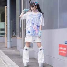 Japanese Kawaii Cartoon Printing T-Shirts Harajuku Summer Casual Short Sleeve Vintage Tops Funny Oversized Y2k Aesthetic Tees - như ảnh - Xem 4