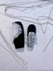 1米DIY美甲超薄0.8毫米银铜珠链，节日礼物美甲用品指甲饰品美甲宝石 - 銀色 - 查看 3