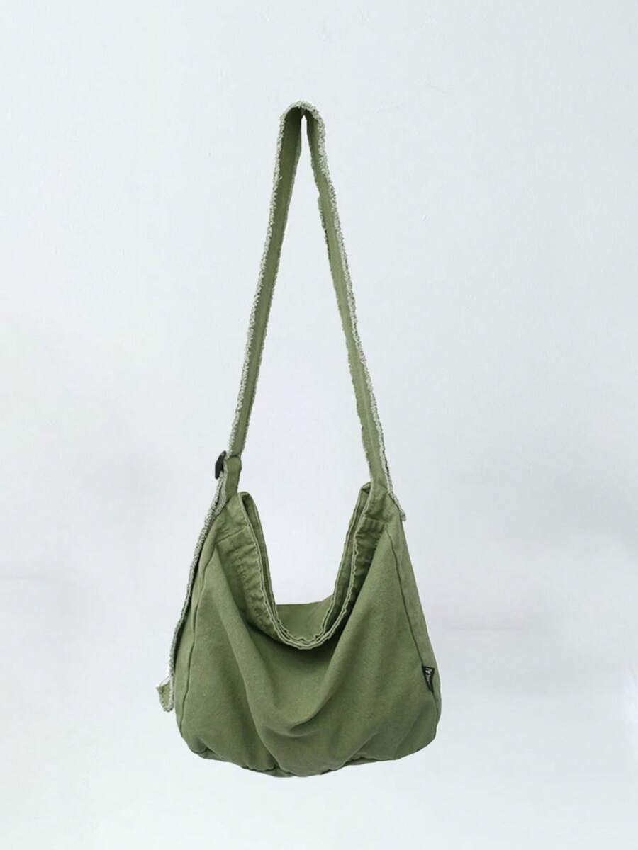 Women's Preppy Style Shoudler Bag Casual Solid Color Crossbody Bag With Adjustable Strap Medium Messenger Bag For School Vacation Commuter - màu xanh lá - Xem 1