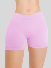 (4 Pcs/Set) Women's High Waist Seamless Ice Silk Panties, Breathable And Elastic Safety Shorts, Anti-Light And Lifting - 紫紅色 - 查看 2