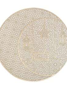 1/4/6pcs PVC Lantern Pattern Placemat, Holiday Party Dining Heat Insulation Perforated Tableware Mat, Table Decor - Gold - View 6