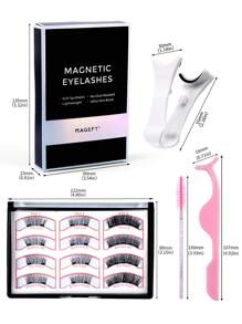 MAGEFY 3 对黑色磁性可重复使用假睫毛，配有专业涂抹镊子，无需胶水，蓬松纤细，适合日常使用，漫画睫毛，旅行必需品，猫眼假睫毛 3d 仿貂皮睫毛柔和自然妆容，适合旅行、工作派对携带、精美礼物、女性圣诞礼物 - 自然纖長款 - 查看 3