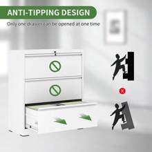 Lockable White Metal Lateral File Cabinet - Home And Office Storage Organizer With Drawers - 3 個抽屜 - 查看 4