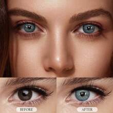 2pcs Gray Brown Colored Contact Lenses Eye Makeup Soft Contact Lenses Annual Disposable Glasses Beauty Soft Lenses Halloween Costume Cosplay - Blue - View 3